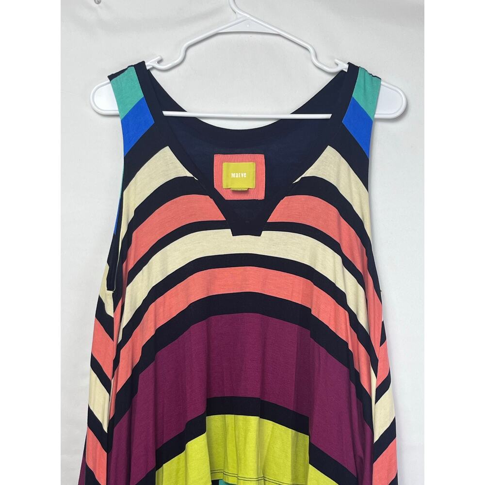 Maeve Women Med Multicolor Sleeveless Lagenlook Striped Hippie Boho Dress - Picture 7 of 9